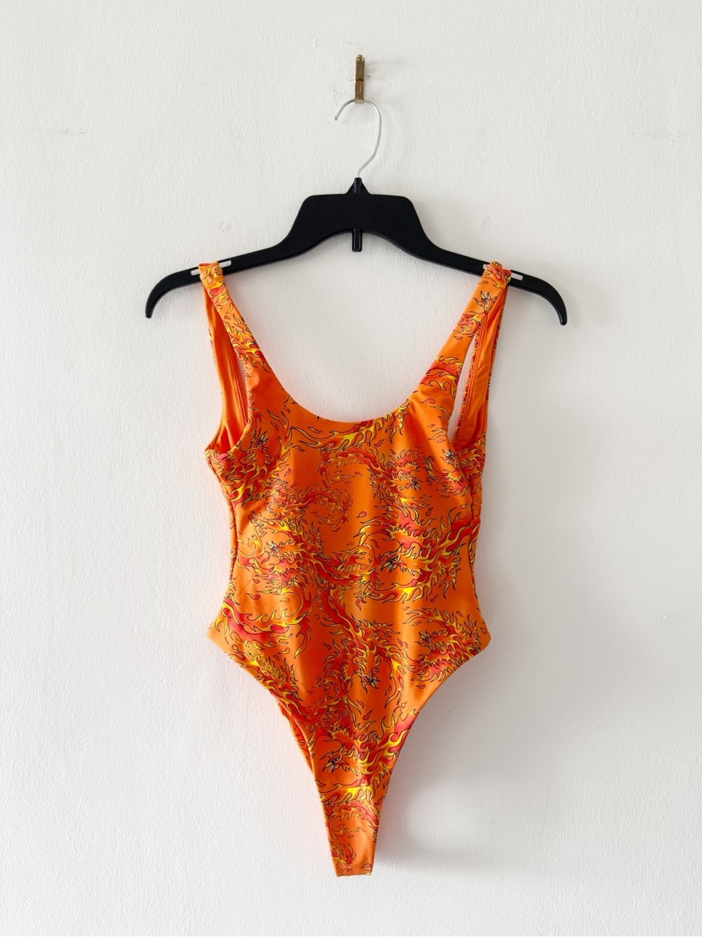 NEW Ed Hardy Firebird Flame Print High Cut Low Back One Piece Swimsuit Size XS